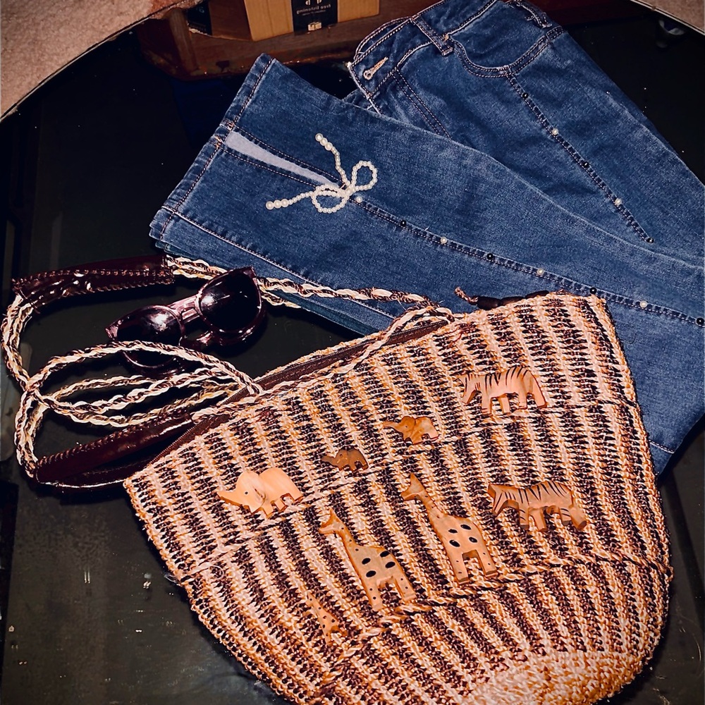 Hand made 90’s hand woven and carved Noah’s ark sisal bag   HTF
